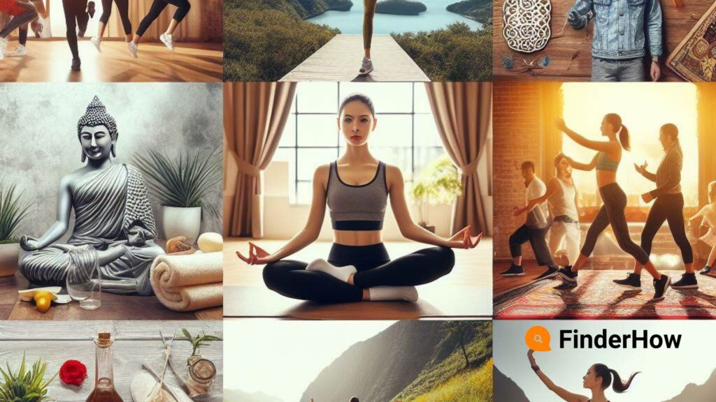 Collage of diverse fitness activities - dance workouts, martial arts, and outdoor exercises for variety