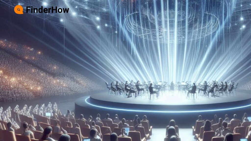 A virtual concert hall, where people from across the globe attend a live performance together.