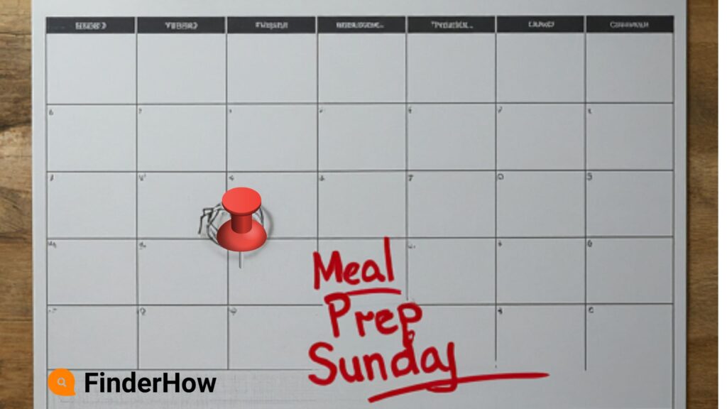 Calendar with "Meal Prep Sunday" marked.