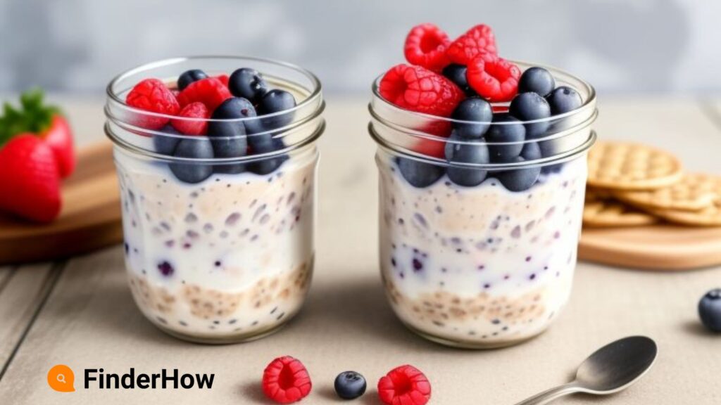 Image of overnight oats in a mason jar layered with berries